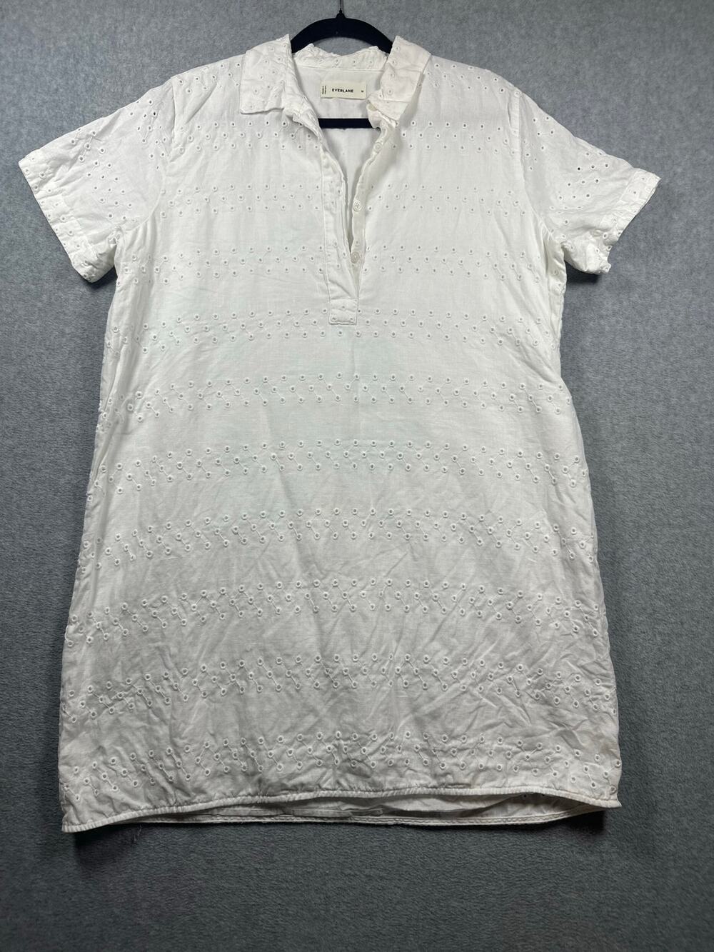 Everlane Mini Shirtdress Women's Medium White Eyelet Boho Summer Short-Sleeve